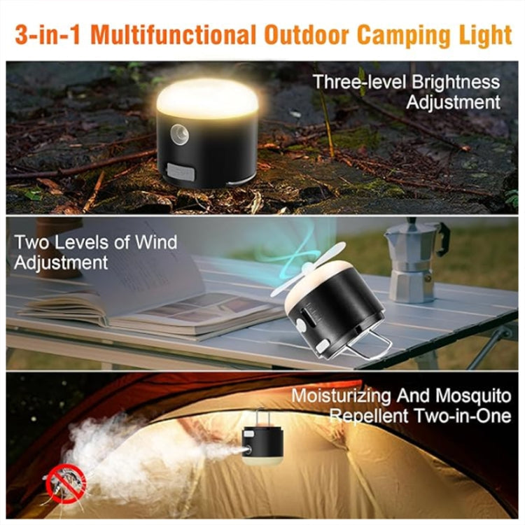 Outdoor Camping Tent Hanging Ambient Light Magnetic Spray Humidification Fan(Khaki)