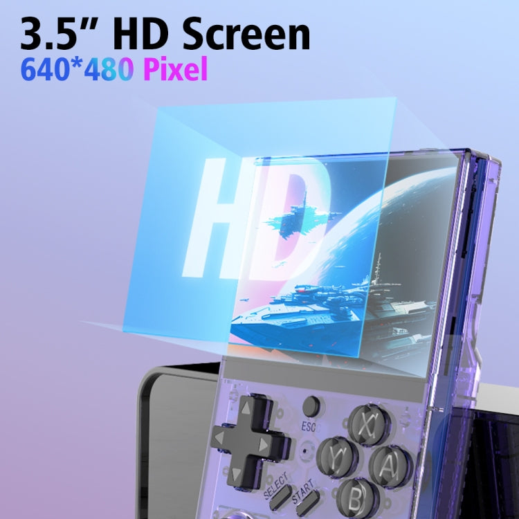 R35PLUS 3.5 Inch Handheld Game Console Built-in 64G 10,000+ Games(Transparent Purple)