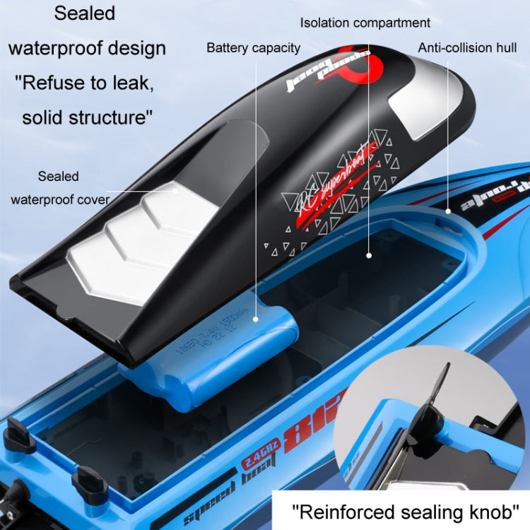 812 High-Speed RC Boat Large Horsepower Speedboat Long Endurance Waterproof Boys Water Toy Dual Batteries(Blue)
