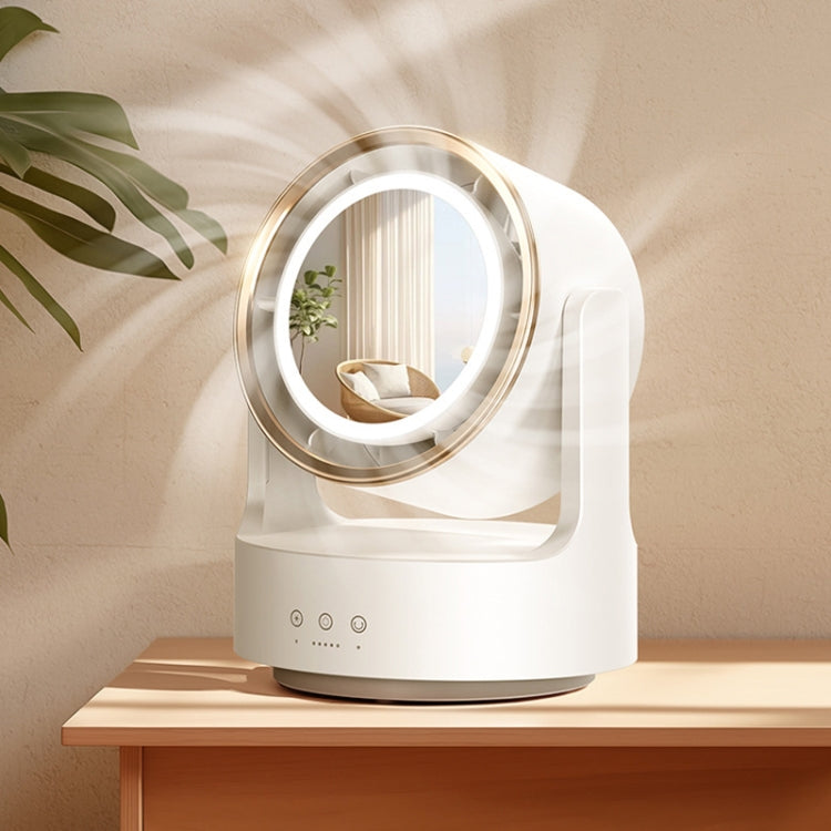 3 In 1 Multifunctional Desktop Fan with LED Light Cosmetic Mirror Rechargeable Oscillating