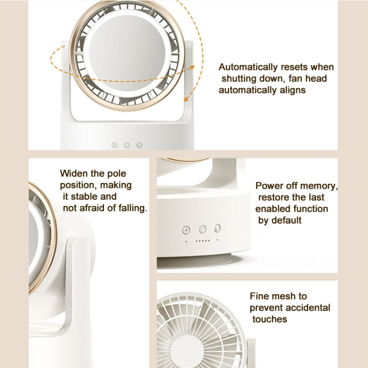 3 In 1 Multifunctional Desktop Fan with LED Light Cosmetic Mirror Rechargeable Oscillating
