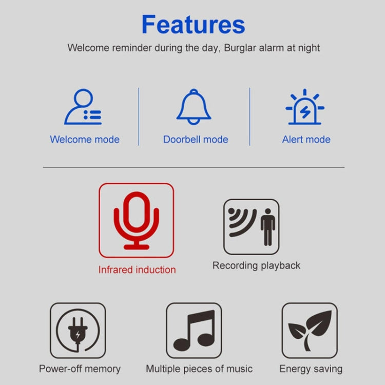 N911P Intelligent Infrared Sensor Recordable Doorbell Welcome Voice Prompt Loudspeaker