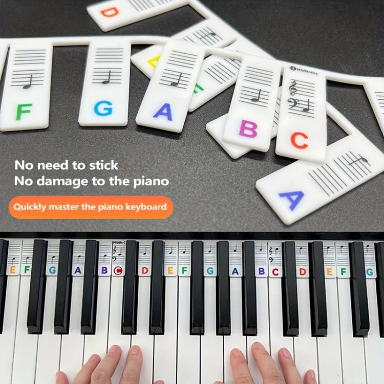 Silicone Piano Notes Guide Removable Piano Keyboard, Spec: 88 Keys White Bottom Black Text