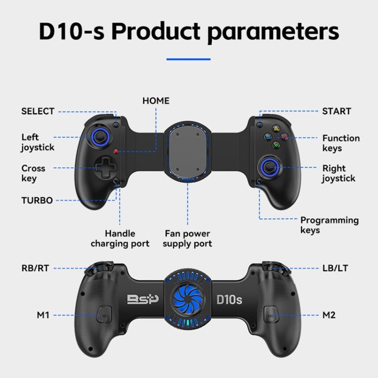 BSP-D10S Wireless Stretch Game Controller With Heat Dissipation Fan for Switch / Android / IOS / PC / PS3 / PS4(White)