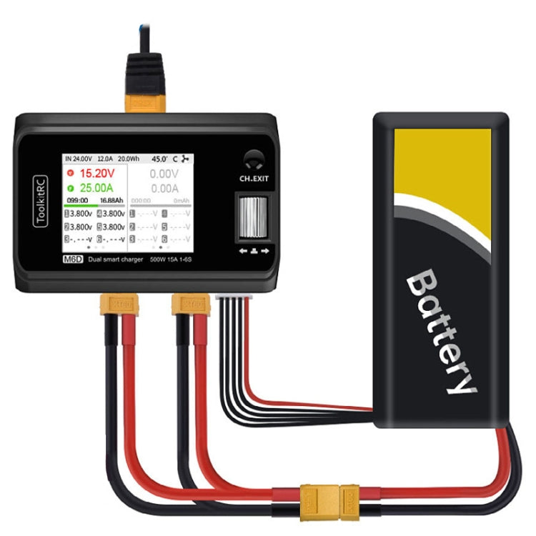 ToolkitRC M6D 500W Toy Airplane Dual Channel Li-Po Battery Balance Charger(Black)