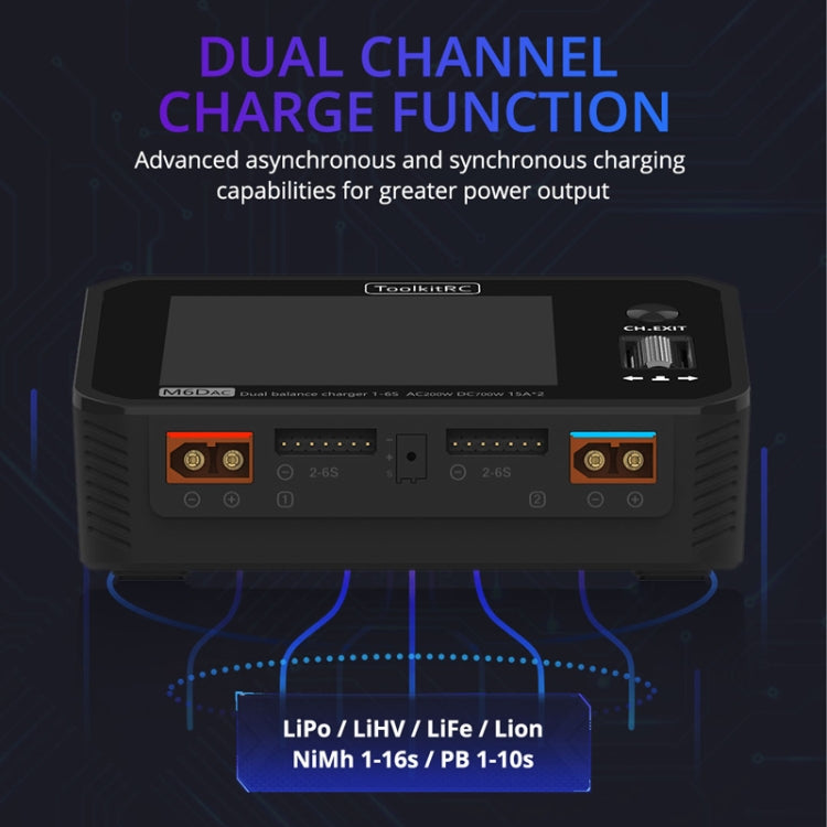ToolkitRC M6DAC Dual Way Aeromodelling Drone Li-Po Battery Balance Charger(US Plug)