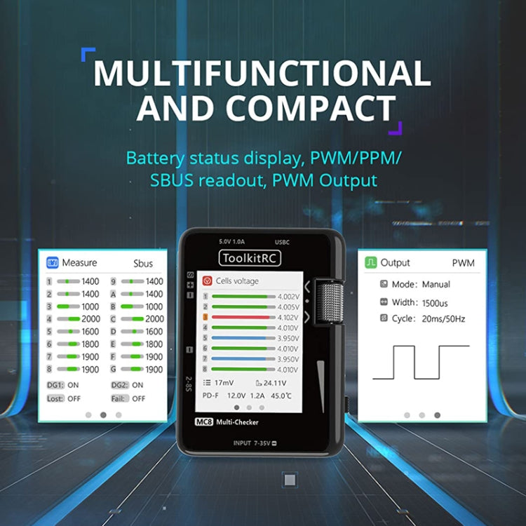 ToolkitRC MC8 Multifunctional Electrical Display Power Detection Signal PD Charger(Black)