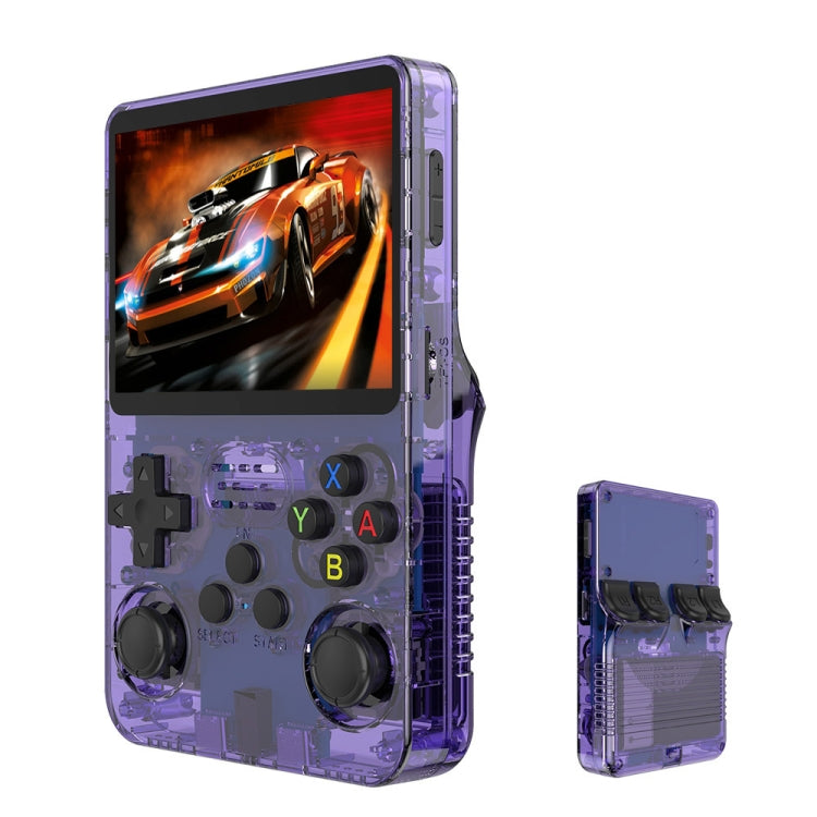 R36S Retro Handheld Game Console Linux System 3.5-Inch Screen Double TF Card Version 64G Purple Transparent