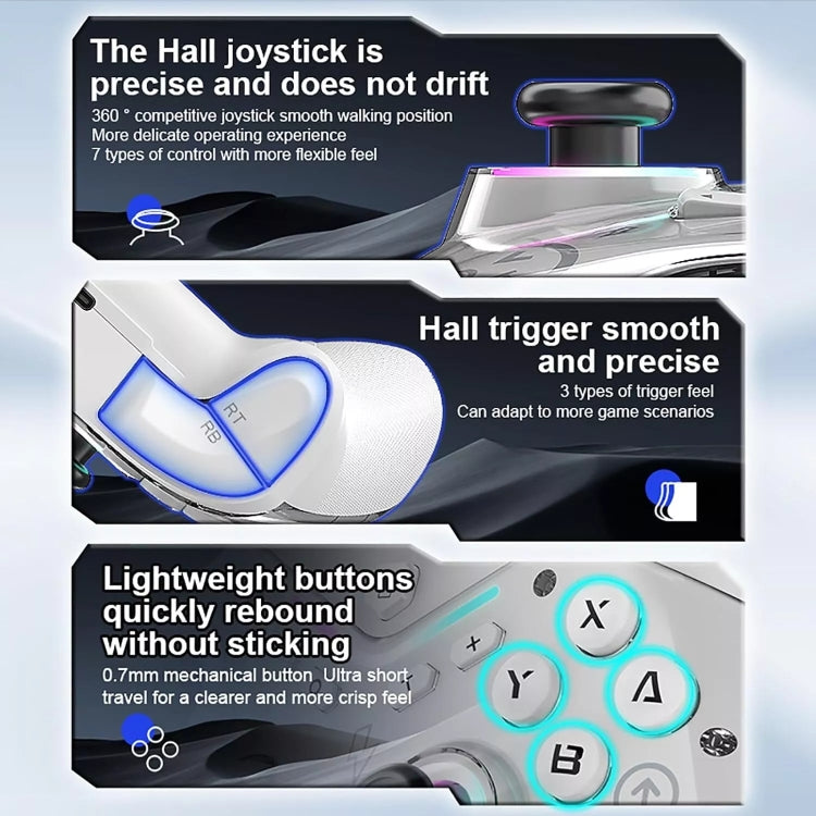 CM-619  Bluetooth Game Controller Programmable with RGB Lights for Switch / Steam Deck / PC / IOS / Android(White)