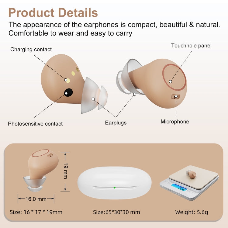 Z-26D1 Digital DSP In-ear TWS Invisible Hearing Aid Rechargeable Touch Control Sound Amplifier(Skin Color)