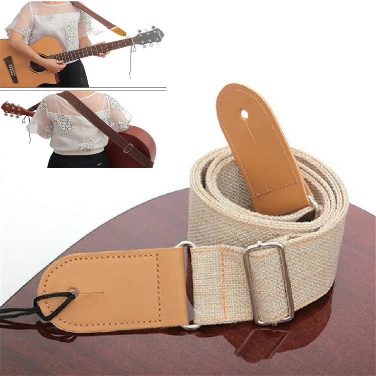 Cotton Linen Guitar Studs Strap Diagonal Shoulder Strap Musical Instrument Accessories(Beige)