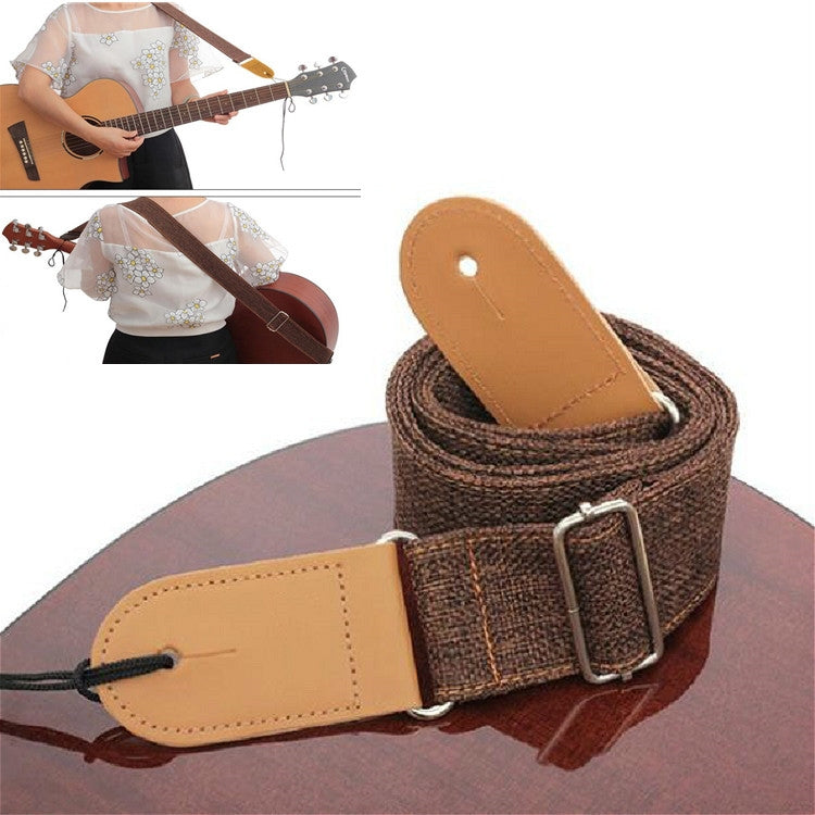 Cotton Linen Guitar Studs Strap Diagonal Shoulder Strap Musical Instrument Accessories(Brown)