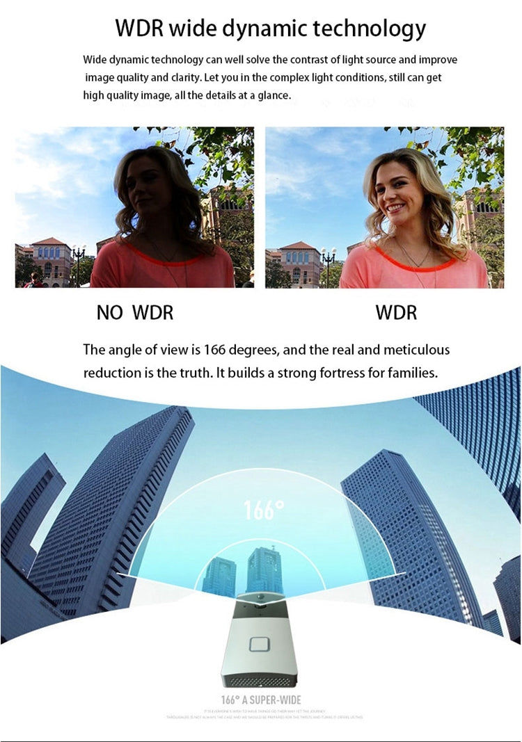 VESAFE Home VS-M2 HD 720P Security Camera Smart WiFi Video Doorbell Intercom, Support TF Card & Night Vision & PIR Detection APP for IOS and Android(Silver)