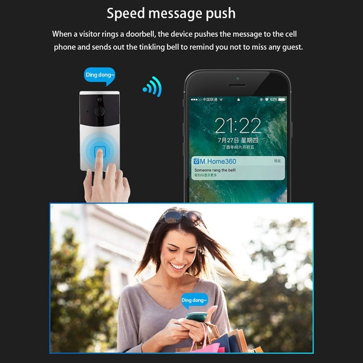 VESAFE Home VS-M2 HD 720P Security Camera Smart WiFi Video Doorbell Intercom, Support TF Card & Night Vision & PIR Detection APP for IOS and Android(Silver)