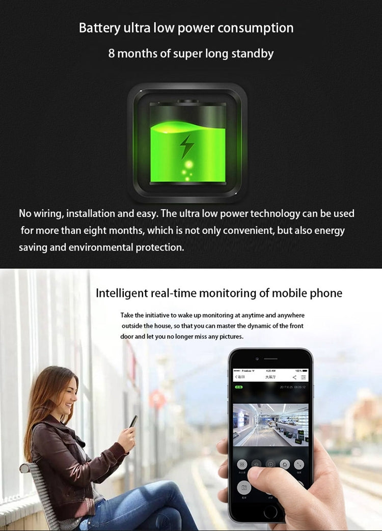 VESAFE Home VS-M2 HD 720P Security Camera Smart WiFi Video Doorbell Intercom, Support TF Card & Night Vision & PIR Detection APP for IOS and Android(Silver)