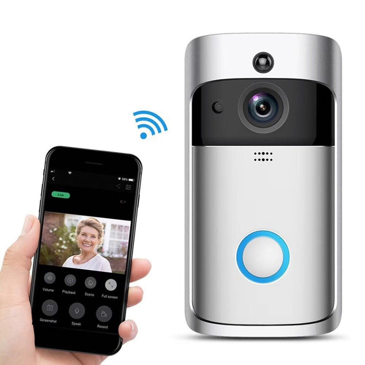 M4 720P Smart WIFI Ultra Low Power Video PIR Visual Doorbell with 3 Battery Slots,Support Mobile Phone Remote Monitoring & Night Vision & 166 Degree Wide-angle Camera Lens (Silver)