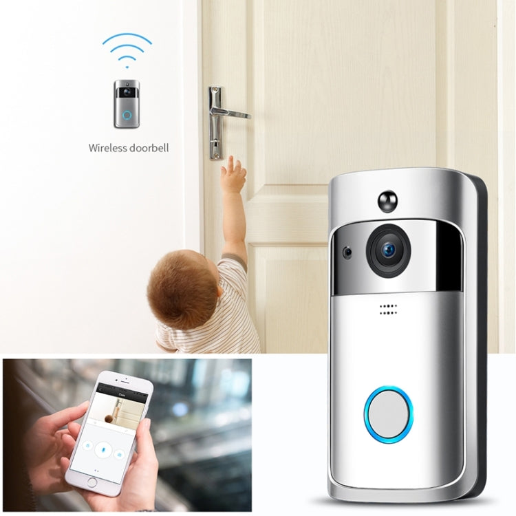 M4 720P Smart WIFI Ultra Low Power Video PIR Visual Doorbell with 3 Battery Slots,Support Mobile Phone Remote Monitoring & Night Vision & 166 Degree Wide-angle Camera Lens (Silver)