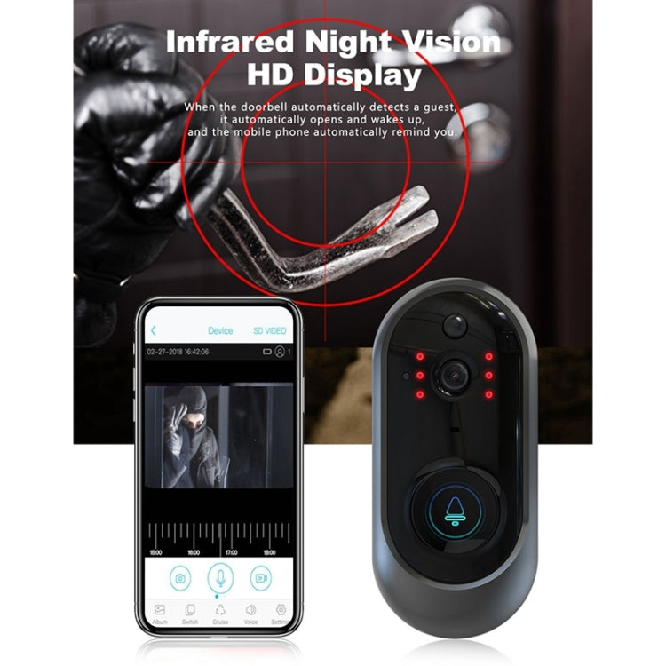 M108 720P 6400mAh Smart WIFI Video Visual Doorbell,Support Phone Remote Monitoring & Real-time Voice Intercom (Black)