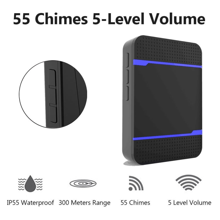 N15K-1T1-B 110dB Wireless IP55 Waterproof Low Power Consumption WiFi Doorbell Receiver with Night Light , Receiver Distance: 300m (White)