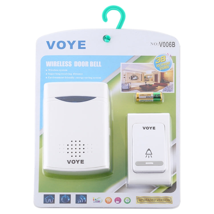 VOYE V006B Home Music Remote Control Wireless Doorbell with 38 Polyphony Sounds (White)