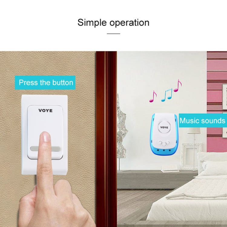 VOYE V009B Home Music Remote Control Wireless Doorbell with 38 Polyphony Sounds, US Plug (White)