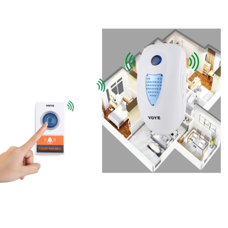 VOYE V003A Home Music Remote Control Wireless Doorbell with 38 Polyphony Sounds, US Plug (White)