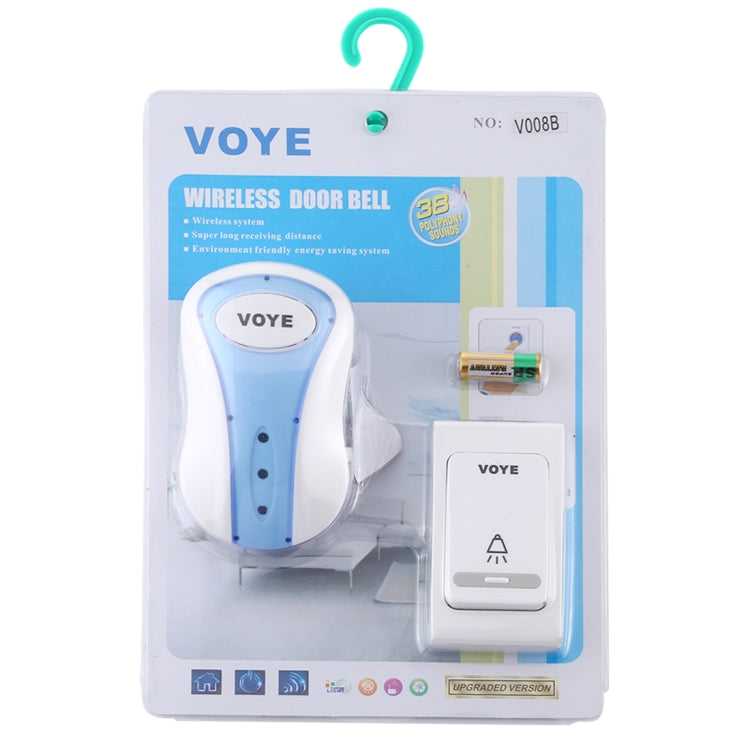 VOYE V008B Home Music Remote Control Wireless Doorbell with 38 Polyphony Sounds, US Plug (White)