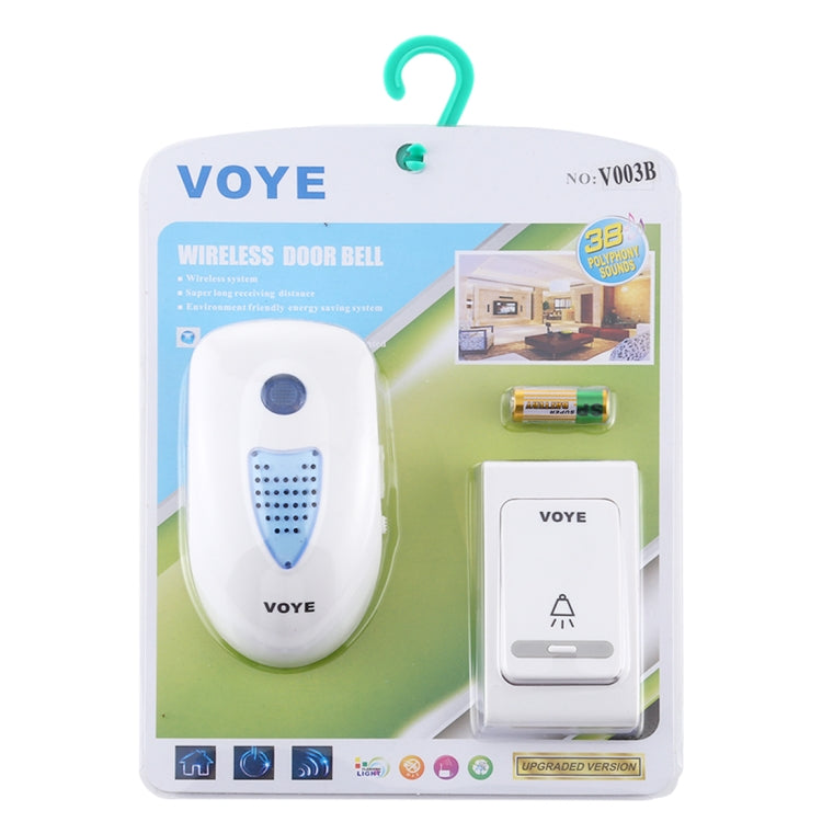 VOYE V003B Home Music Remote Control Wireless Doorbell with 38 Polyphony Sounds, US Plug (White)