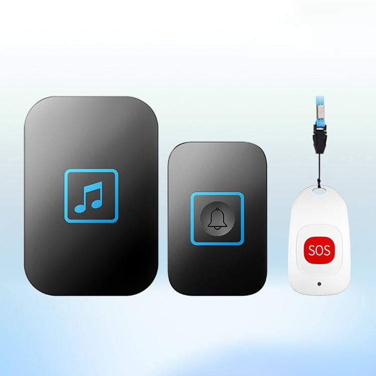 CACAZI C86 Wireless SOS Pager Doorbell Old man Child Emergency Alarm Remote Call Bell, EU Plug(Black)