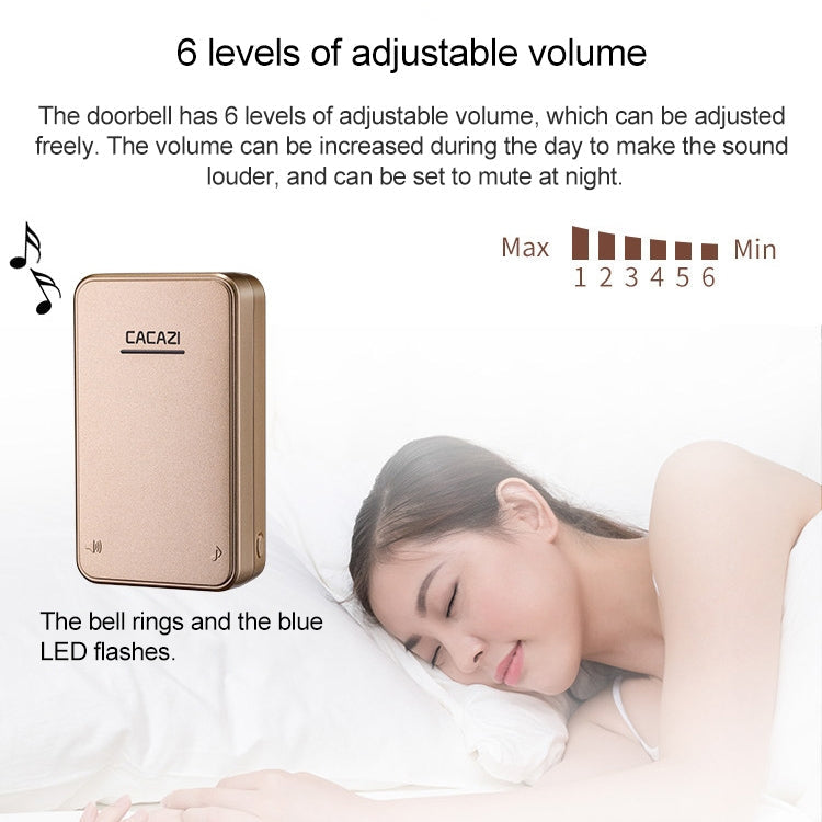 CACAZI FA8 Self-Powered Wireless Doorbell, EU Plug(Black)