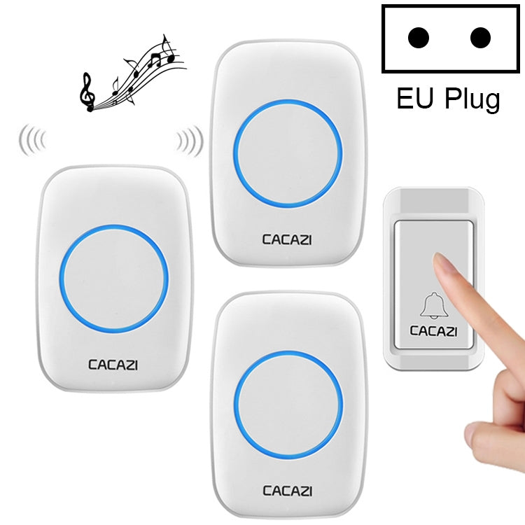CACAZI A10G One Button Three Receivers Self-Powered Wireless Home Cordless Bell, EU Plug(White)