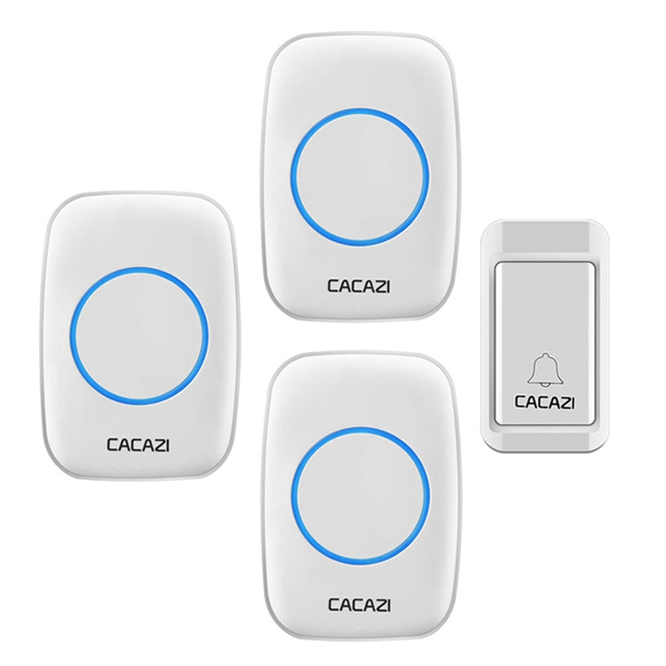 CACAZI A10G One Button Three Receivers Self-Powered Wireless Home Cordless Bell, EU Plug(White)