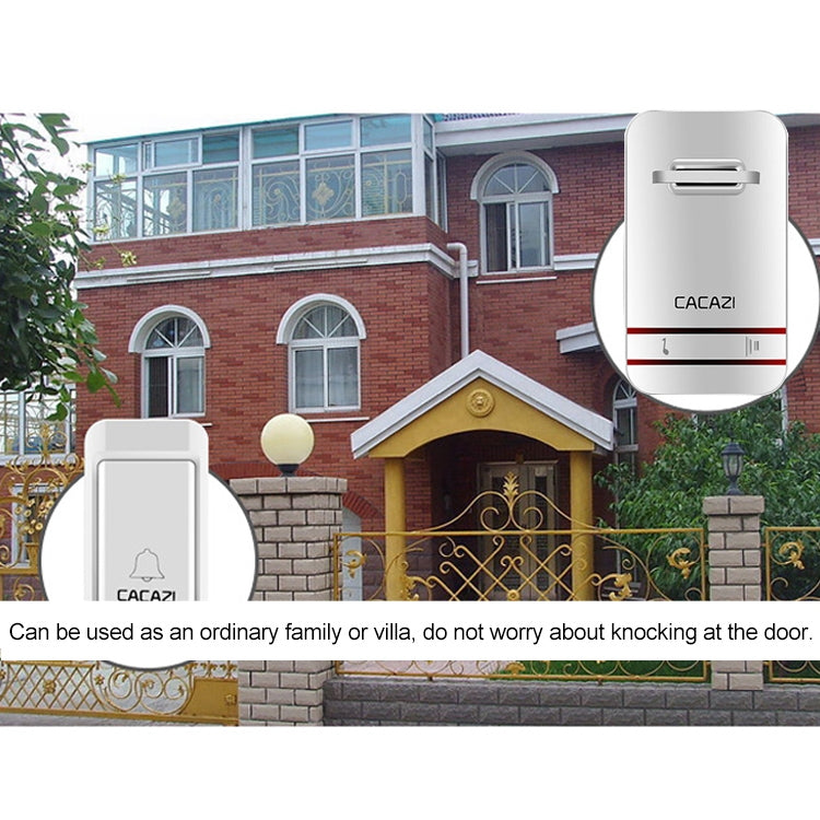 CACAZI V027G One Button Three Receivers Self-Powered Wireless Home Kinetic Electronic Doorbell, US Plug