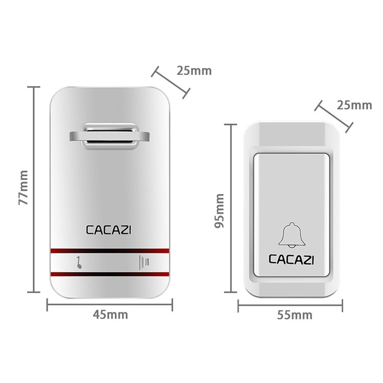 CACAZI V027G One Button One Receivers Self-Powered Wireless Home Kinetic Electronic Doorbell, EU Plug