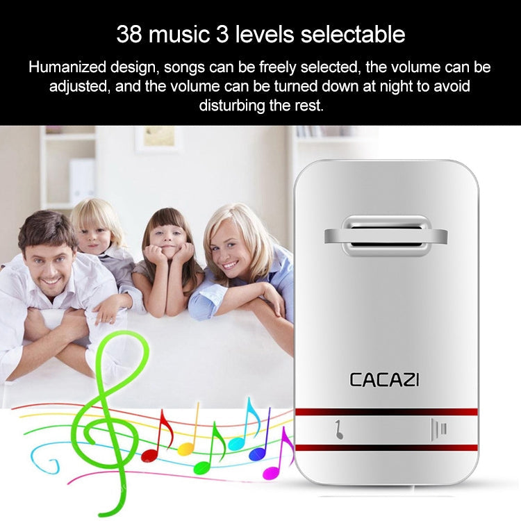 CACAZI V027G One Button One Receivers Self-Powered Wireless Home Kinetic Electronic Doorbell, US Plug