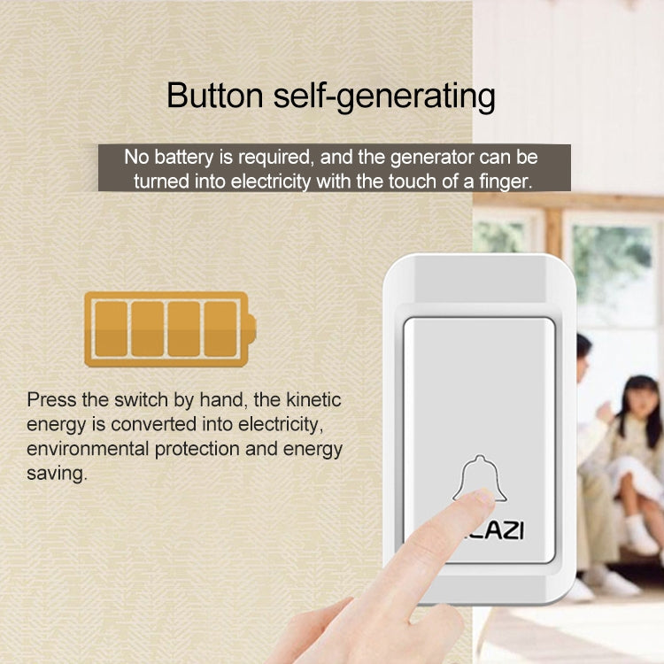 CACAZI A10G One Button One Receivers Self-Powered Wireless Home Cordless Bell, EU Plug(White)