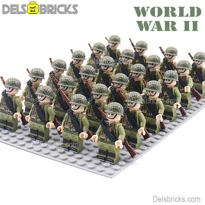 World War 2 American Soldiers set of 24 Lego Minifigures Custom Toys d-259