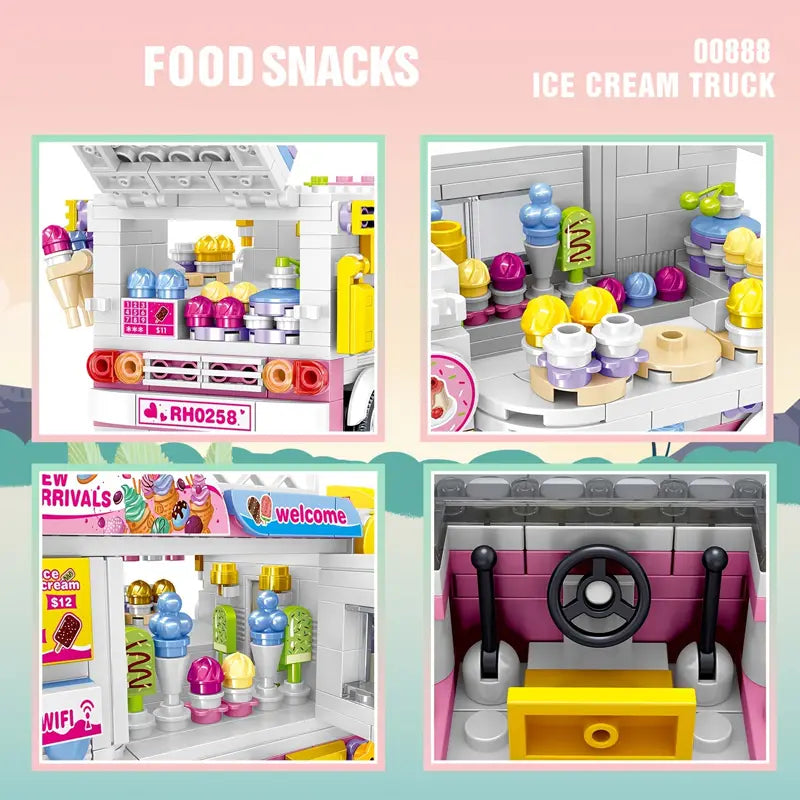 Ice Cream Truck Building Block toys Minifigures Food Trucks Fun for All over 500 Pieces