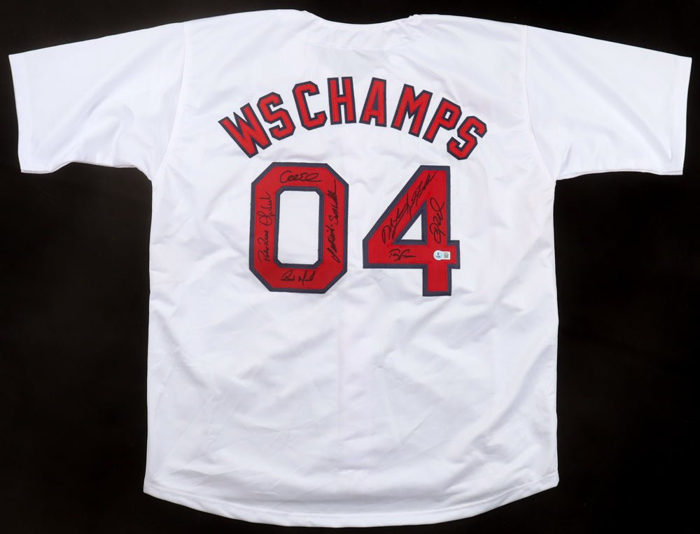 "2004 World Series Champions" Jersey Signed By (10) With Orlando Cabrera, Pokey Reese, Keith Foulke, Terry Francona (Beckett) Boston Red Sox