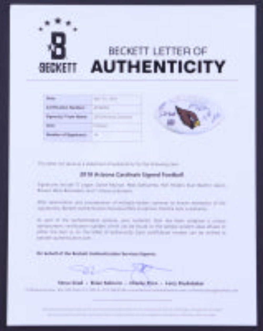 2018 Cardinals Logo Football Team-Signed by (14) with TJ Logan, Daniel Munyer, Rees Odhiambo, Will Holden, Evan Boehm (Beckett)