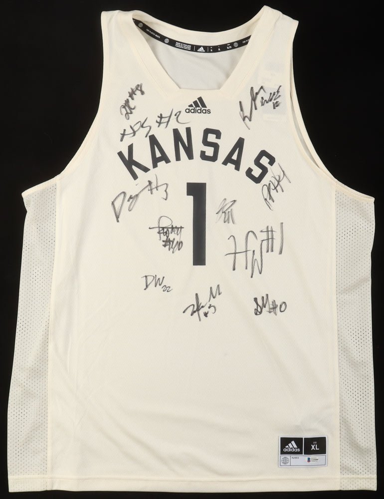 2025 Kansas Jayhawks Team-Signed Jersey by (12) With Dajuan Harris Jr., Zeke Mayo, K. J. Adams, Aj Storr (Beckett)