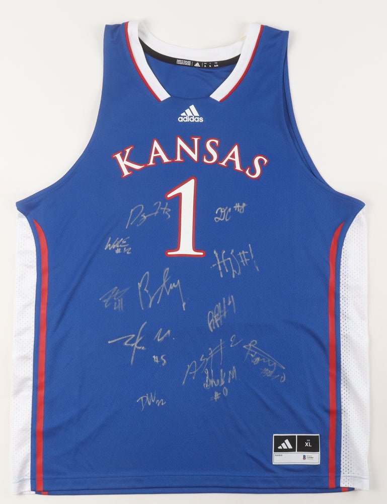 2025 Kansas Jayhawks Team-Signed Jersey by (12) With Dajuan Harris Jr., Zeke Mayo, K. J. Adams, Aj Storr (Beckett)