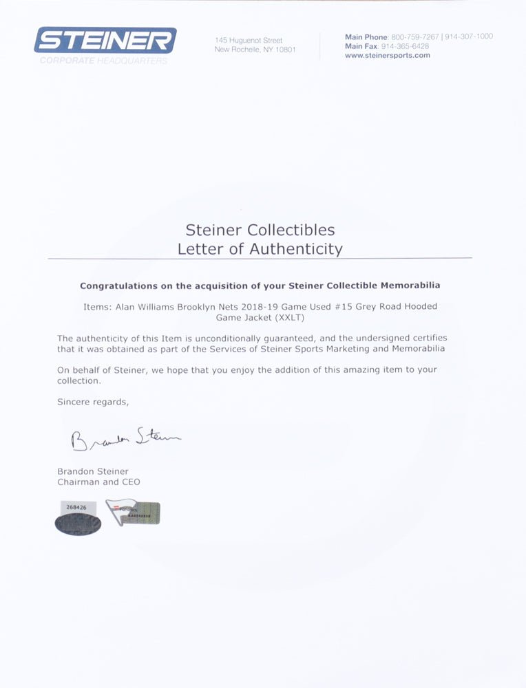 Alan Williams Game-Used Nets Warm-Up Jacket (Steiner & Fanatics)