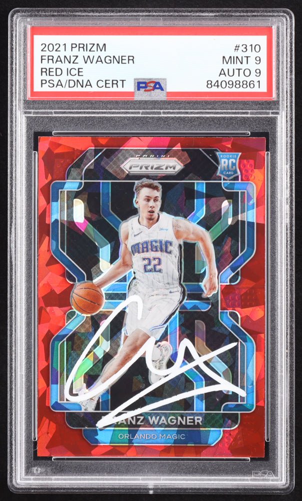 Franz Wagner Signed 2021-22 Panini Prizm Prizms Red Ice #310 RC (PSA 9 | Autograph Graded PSA 9) Rookie Card