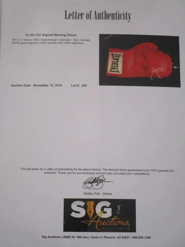 In Jin Chi signed autographed boxing glove Sig LOA