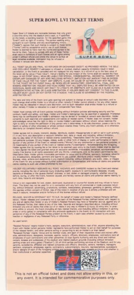 Ja'Marr Chase Signed Super Bowl LVI Commemorative Ticket (PIA) Cincinnati Bengals vs Los Angeles Rams