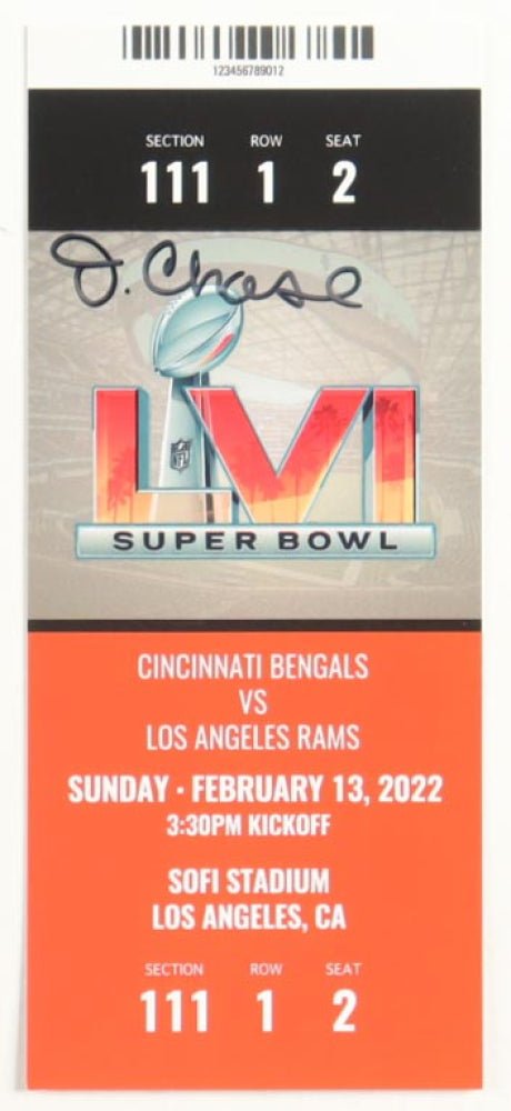 Ja'Marr Chase Signed Super Bowl LVI Commemorative Ticket (PIA) Cincinnati Bengals vs Los Angeles Rams
