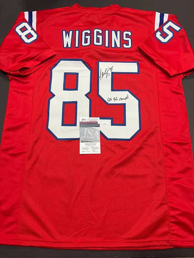 Jermaine Wiggins New England Patriots Autographed & Inscribed Custom Football Jersey JSA W coa