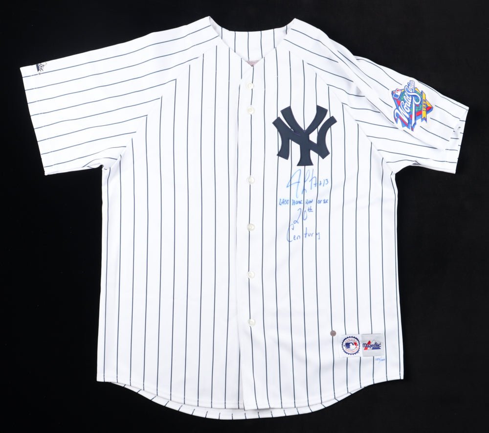 Jim Leyritz Signed Yankees Jersey With 1999 World Series Patch Inscribed "Last Home Run Of The 20th Century" (PSA & Goldin)