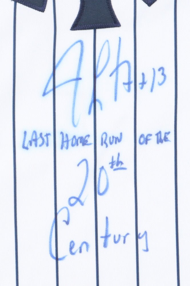 Jim Leyritz Signed Yankees Jersey With 1999 World Series Patch Inscribed "Last Home Run Of The 20th Century" (PSA & Goldin)